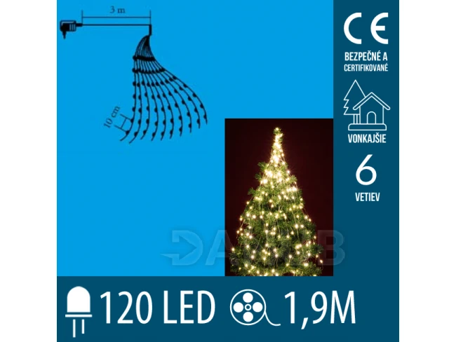 Vianočný led zväzok svietiacich reťazcov - 6 reťazcov po 20ks led - 1,9m - teplá biela