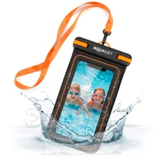Vodotesný obal na telefón - 23.5 cm - transparentný - čierna/oranžová
