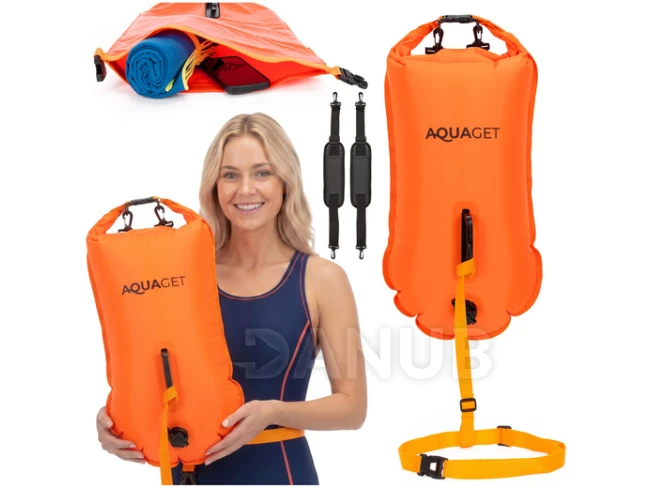 Záchranná bója nafukovacia - 35 L - s vreckom a píštalkou - fluo oranžová