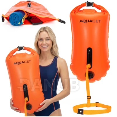 Záchranná bója nafukovacia - 36 L - s vreckom a píštalkou - fluo oranžová